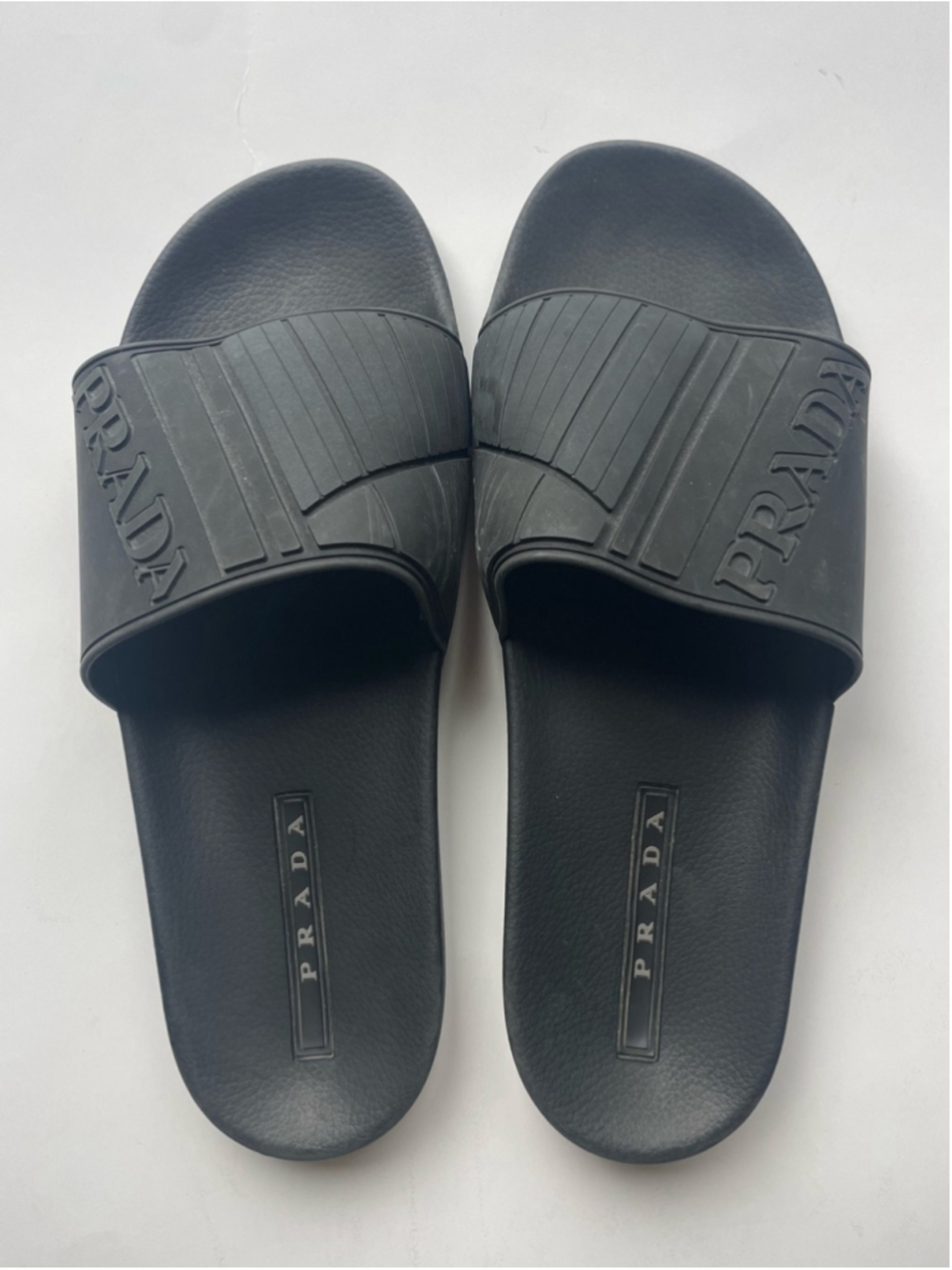 Prada Black Embossed Logo Rubber Slides sandals - Picture 2 of 6